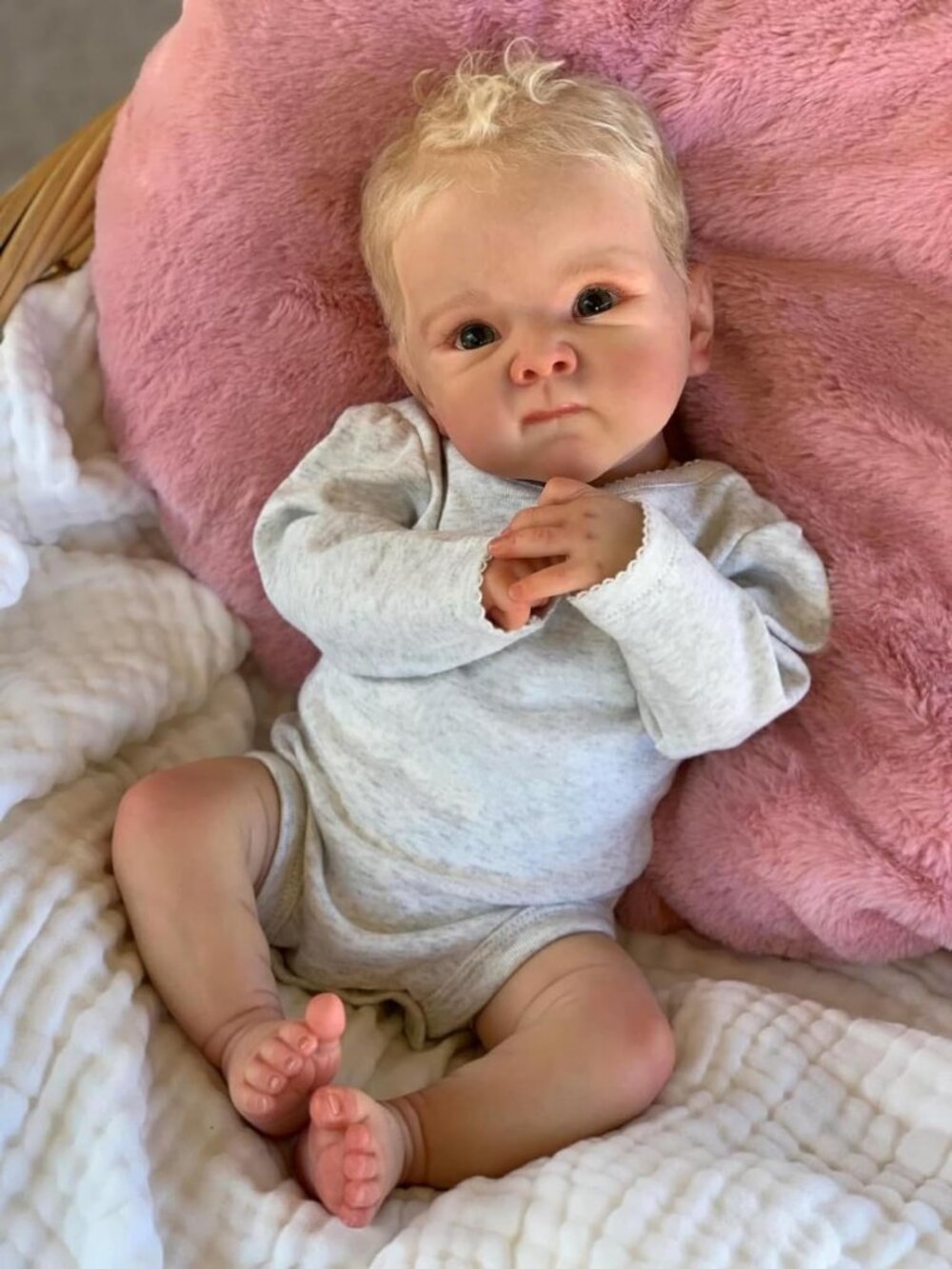 Lifelike Reborn Baby Doll - 18" Realistic Soft Body Girl with Blonde Hair & Blue
